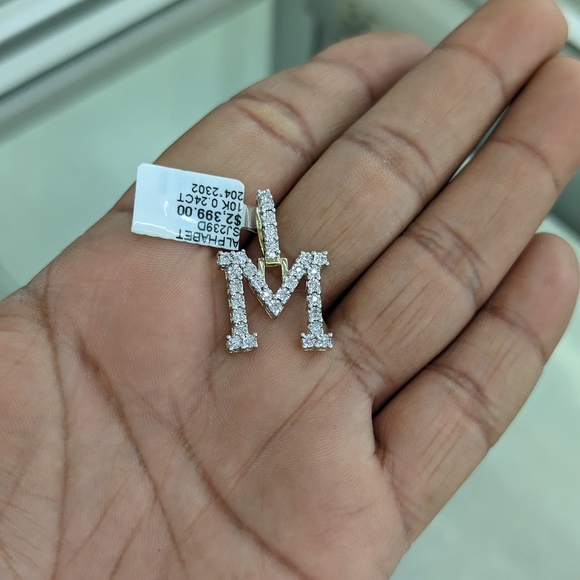 Real Diamond 10kt Gold Fanuc style Initial M Pendant